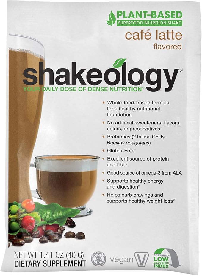BODi Shakeology Plant Based Protein Powder Blend – Gluten-Free Shake with Vitamins and Minerals – Helps Support Weight Loss, Lean Muscle, Gut Health - Cafe Latte, 14 Servings