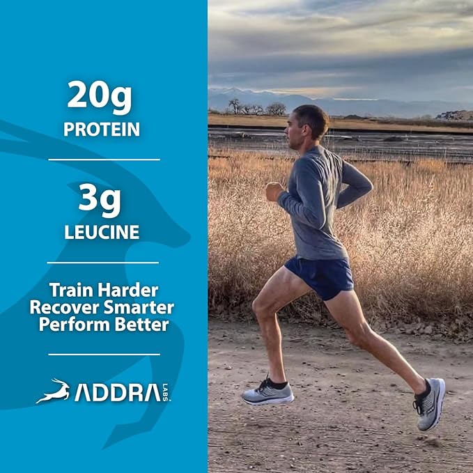 ADDRA Protein Bars - 20g Plant-based Muscle Recovery Protein Bars with 3g of the Recovery BCAA, Leucine, for Runners, Cyclists, Triathletes, Gluten-Free, Low Sugar, Vegan, Chocolate Chip Cookie Dough Flavor, 8 bars
