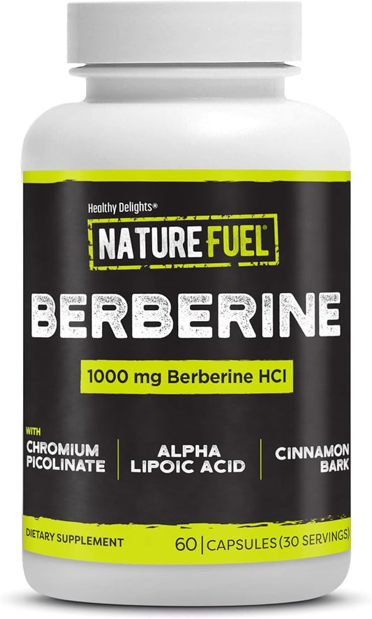 Healthy Delights Nature Fuel Berberine Capsules, Berberine Supplement, with Berberine HCl, Chromium Picolinate, Alpha Lipoic Acid, and Cinnamon Bark, 60 Count, 30 Servings
