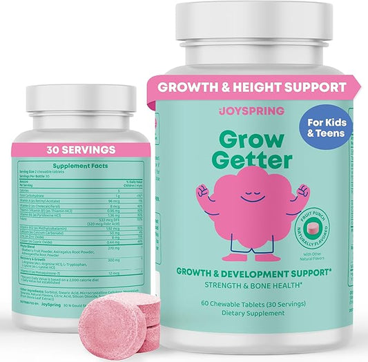 JoySpring Growth Vitamins for Teens & Height Support for Kids - Enourages Stronger Bones & Healthy Natural Growth - Sugar Free - L-Arginine, L-Lysine, Zinc, Vitamin D & K2-30 Servings