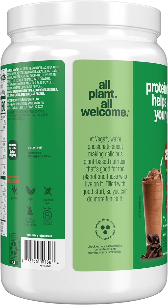 Vega Protein and Greens Protein Powder, Chocolate - 20g Plant Based Protein Plus Veggies, Vegan, Non GMO, Pea Protein for Women and Men, 1.3 lbs