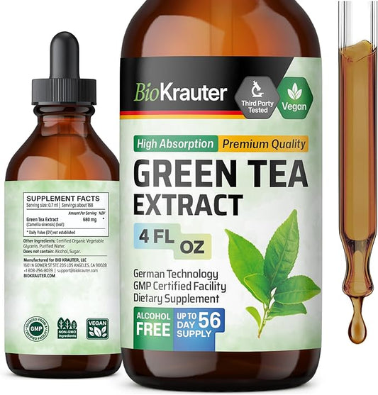 BIO KRAUTER Green Tea Extract Liquid Drops - Green Tea Supplements - Antioxidant Source - Alcohol and Sugar Free - 4 Fl.Oz.
