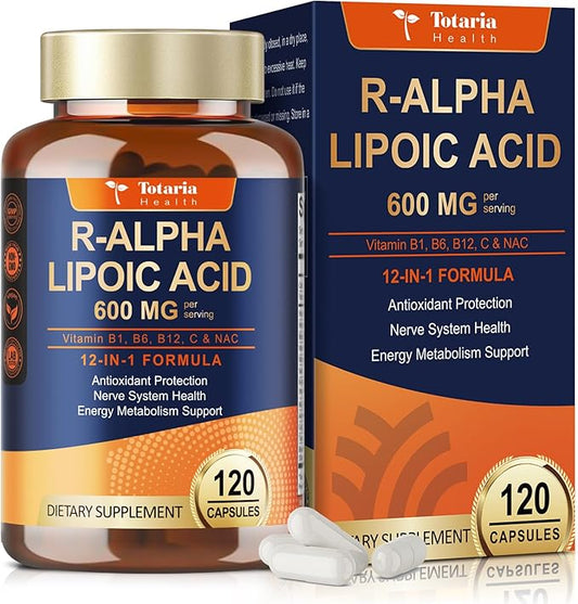 R Alpha Lipoic Acid 600mg - ALA Supplement Capsules for Neuropathy Support Supplement Antioxidant, Nerve Health, Liver Detox, Metabolism and Cell Energy, Anti-Aging, Non-GMO, Gluten Free, Vegan Safe