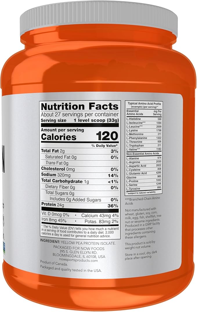 NOW Foods Sports Nutrition, Pea Protein 24 g, Fast Absorbing, Unflavored Powder, 2-Pound