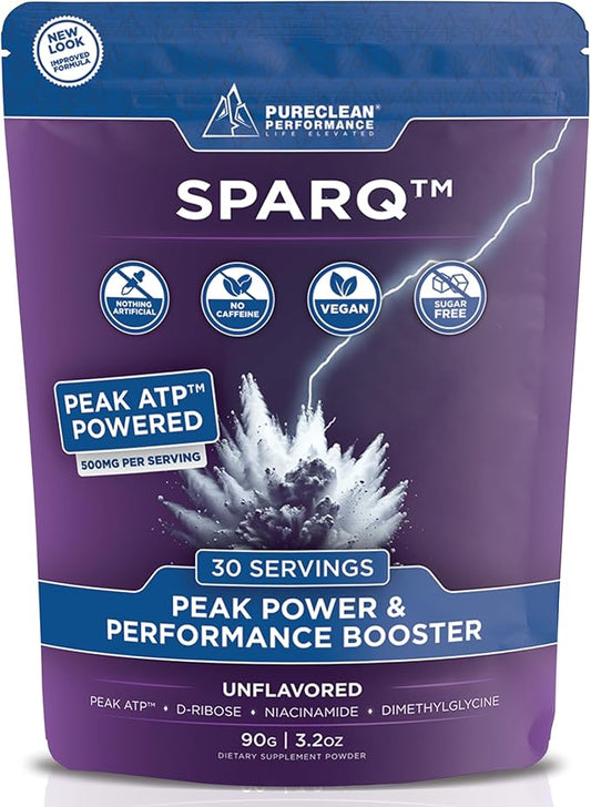 SPARQ Peak ATP Power & Performance Booster – 500mg ATP, D-Ribose, DMG & NAD+ – Boosts Muscle Mass, Energy, Stamina, Strength & Recovery – Caffeine-Free Pre-Workout Powder – 30 Servings – Unflavored