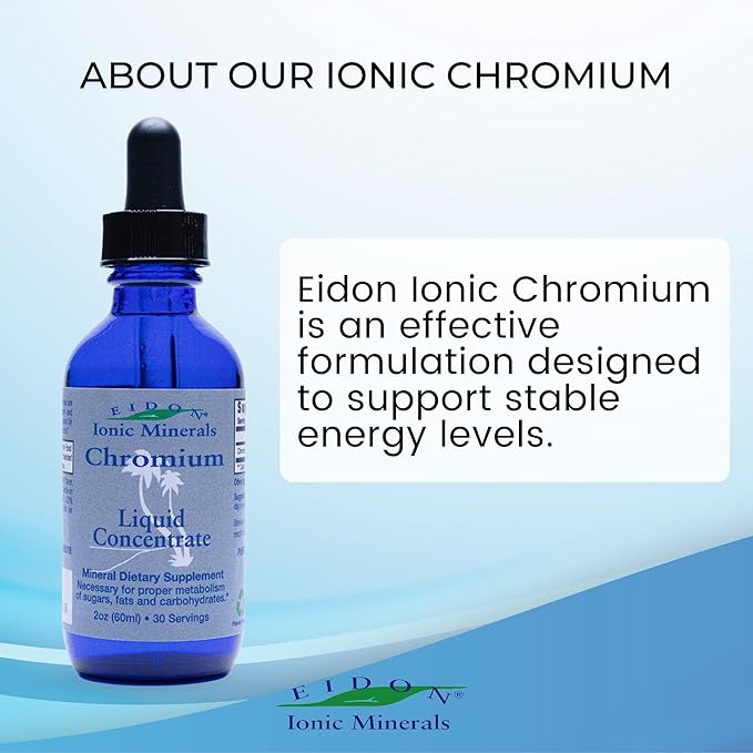 Eidon Ionic Minerals Liquid Chromium Concentrate - Ionic Chromium Supplement Drops, Supports Stable Energy Levels, All-Natural, No Sugar Added, No Preservatives or Additives - 2 oz