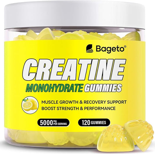 Creatine Monohydrate Gummies 5g for Men Women,Sugar Free Chewables Creatine Pre-Workout for Muscle Strength, Lemon Flavor, 120 Count