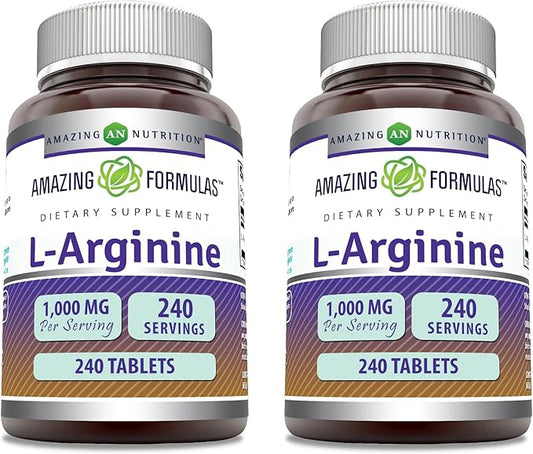 Amazing Formulas L-Arginine Supplement | 1000 Mg Per Serving | Tablets | Amino Acid Supplement for Women & Men | Non-GMO | Gluten Free | Made in USA (240 Count | 2 Pack)