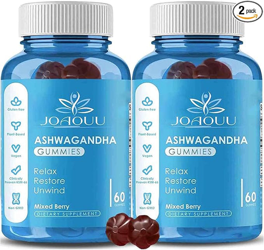 (120 Count) Ashwagandha Gummies KSM-66 - Mixed Berry, Vegan, Plant Based, Non-GMO, Gluten-Free & Gelatin Free Relax, Organic Ashwa Root Extract Supplement for Immune Support