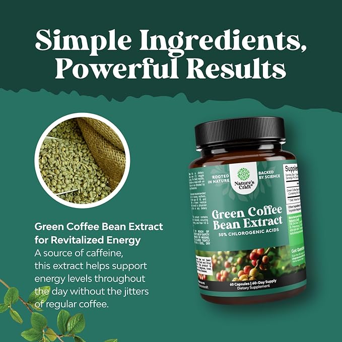 Green Coffee Bean Extract for Weight Loss - Natural Appetite Suppressant for Weight Loss for Women - Herbal Fat Burners for Women and Men for Weight Loss Support and Improved Daily Energy and Immunity