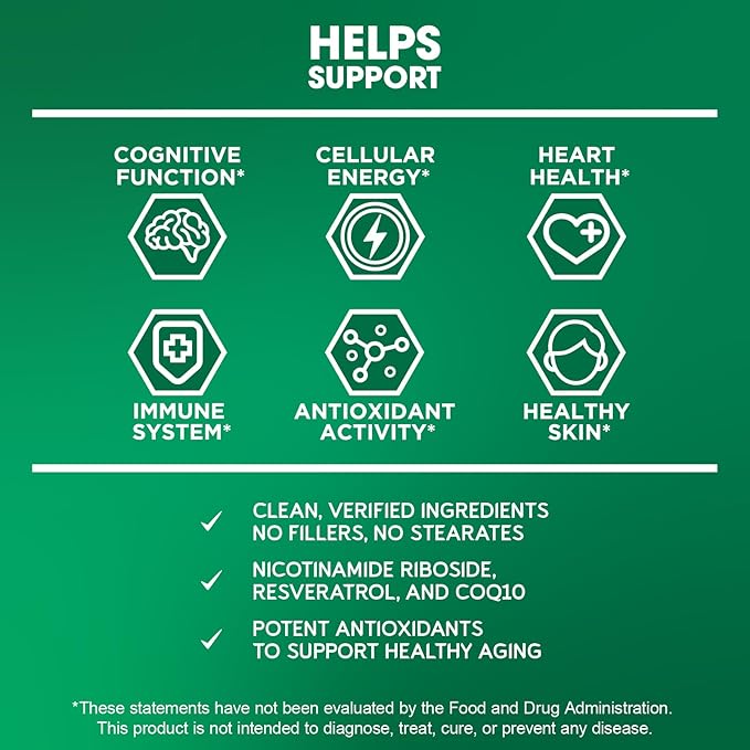 BioEmblem NAD+ Supplement | 300 mg Nicotinamide Riboside with CoQ10 & Resveratrol | Supports Healthy Aging, Cellular Energy and Cognitive Function | Non-GMO, Gluten Free - 45 Capsules