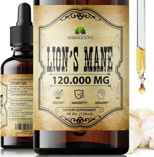 Lion’s Mane Liquid Mushroom Supplement – Premium Mushroom Extract Brain Supplement for Memory Focus, Clarity and Nerve Support – Non-Gluten and Non-GMO Supplement Lions Mane 4 Fl Oz