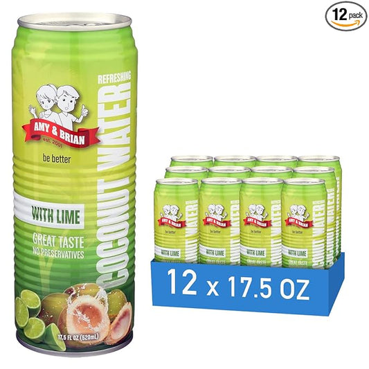 Amy & Brian Coconut Water, Can Lime, 17.5 Fl Oz (Pack of 12)
