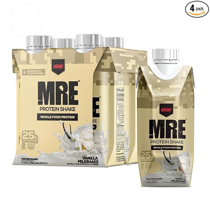 REDCON1 MRE Ready to Drink Protein Shakes, Vanilla Milkshake - Protein Drinks with Whole Food Sources - Sugar Free RTD Shake Formulated to Fuel Athletes at Any Time (4 Pack)