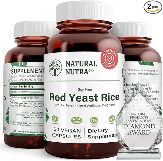 Natural Nutra Red Yeast Rice Extract, Cardiovascular Support, Helps Enhance Immunity, Helps Maintain Body Fats & Fluid Flow, Improve Digestion, Gluten Free Supplements, 600 mg, 60 Capsules (2 Pack)