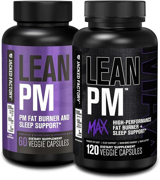 Jacked Factory Lean PM & Lean PM Max Night Time Fat Burner, Sleep Aid Supplement, & Appetite Suppressant for Men and Women (180 Capsules)