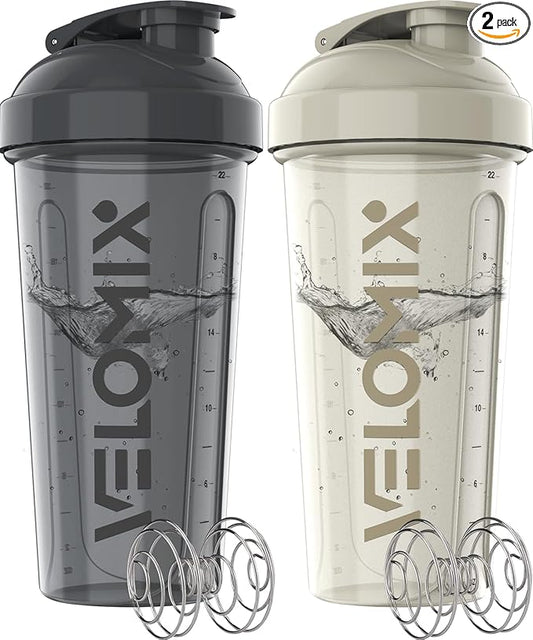 -2 Pack- 28 oz Protein Shaker Bottles for Protein Mixes - 2x Wire Whisk | Leak Proof Shaker Cups for Protein Shakes | Protein Shaker Bottle Pack | Shakers for Protein Shakes-Gray&White