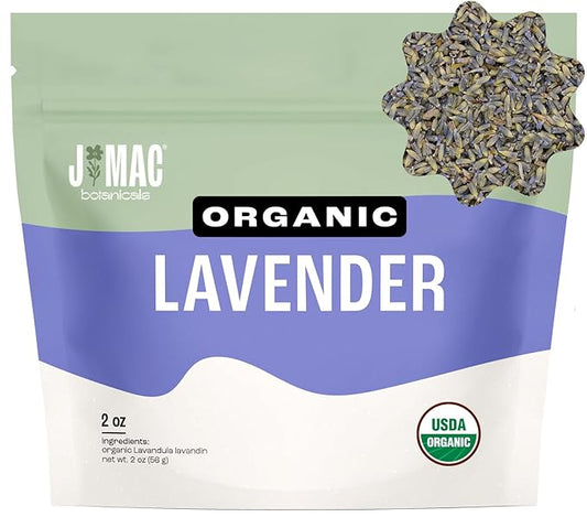 J Mac Botanicals, Organic Lavender Flower (2 oz), Dried Lavender Flowers, Buds