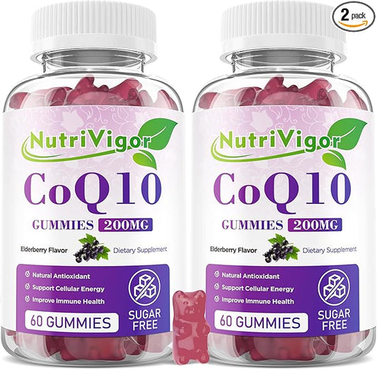 CoQ10 Gummies, Coenzyme Q10 Supplement 200mg, High Absorption CoQ10 Supplement for Cellular Energy and Immune Health, Vegan, Gluten Free, Elderberry Flavor, 120 Count