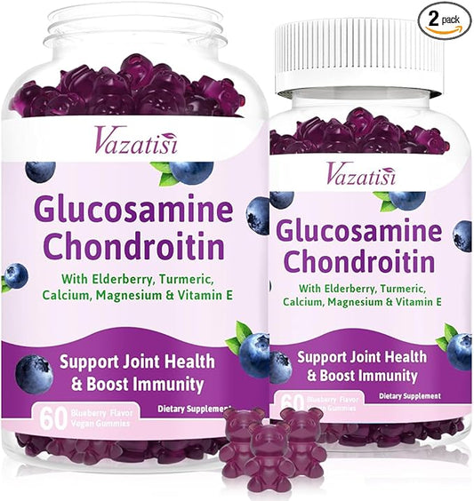 2 Pack Glucosamine Chondroitin Gummies - Glucosamine Chondroitin with MSM, Elderberry, Turmeric, Joint Support Supplement for Adults, Men & Women - Blueberry Flavor, 120 Cts