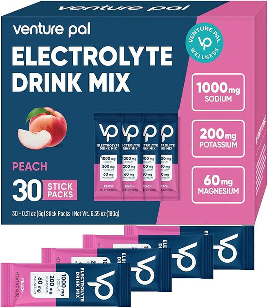 Venture Pal High Sodium Sugar-Free Electrolyte Powder Packets - Hydration Packets with Sodium, Potassium & Magnesium | Zero Calories | Vegan, Keto, and Paleo Friendly | 30 Sticks