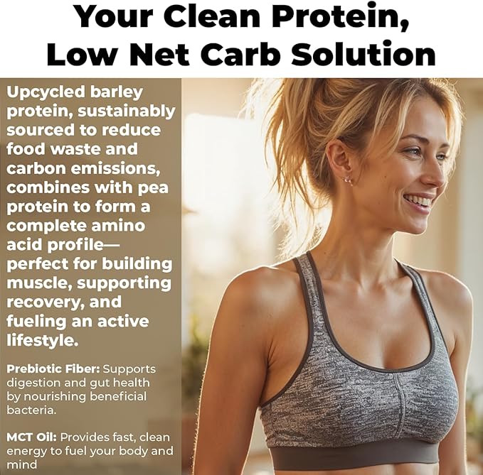 Vanilla Plant-Based Protein Powder – 20g Protein, Vegan, Keto, Dairy-Free, Zero Sugar, Fiber, Upcycled Barley, Rice & Pea Protein – 1.33 lbs [14 Servings]