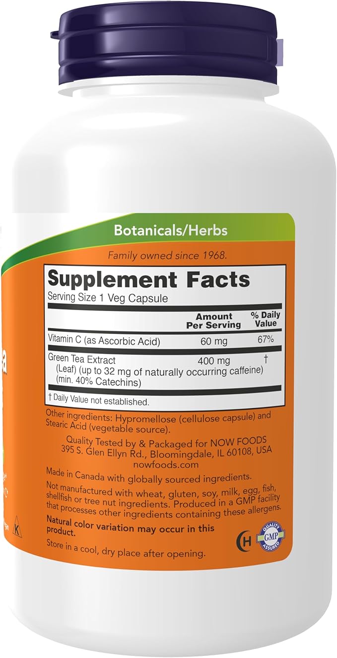 NOW Foods Supplements, Green Tea Extract 400 mg with Vitamin C for Dietary, Cellular Protection*, 250 Veg Capsules