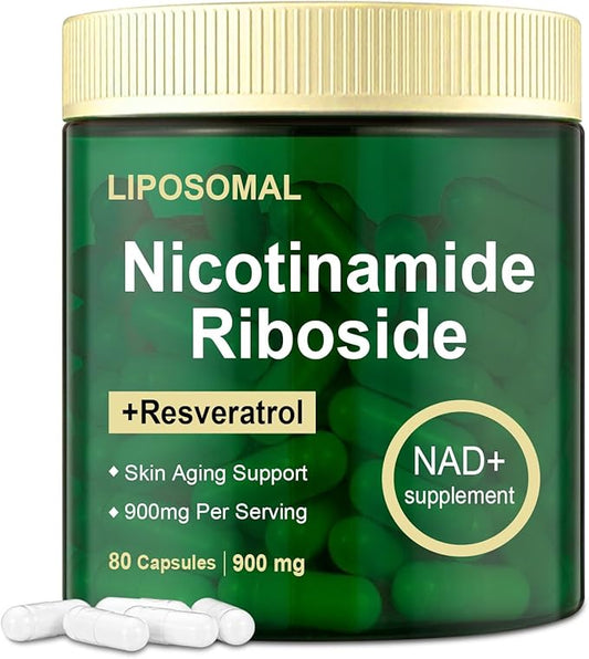 Nicotinamide Riboside, Liposomal Nicotinamide Riboside 900mg Resveratrol Quercetin Supplement for Anti Aging, Vitality, Energy, Focus, 80 Capsules Blue 1bottle
