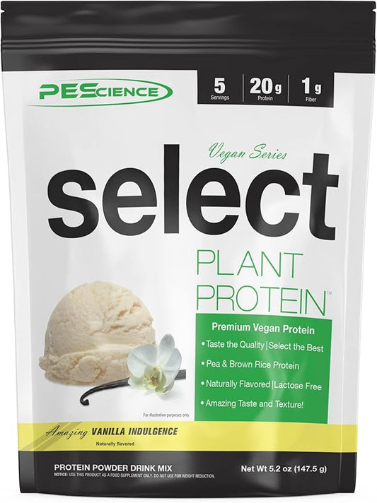 PEScience Select Vegan Plant Based Protein Powder, Vanilla, 5 Serving, Premium Pea and Brown Rice Blend