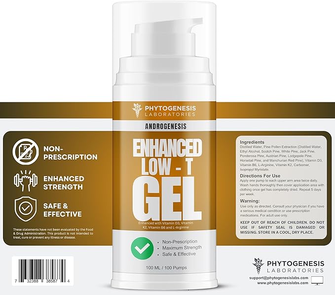 Enhanced Formula – Low T Support Gel – T Booster for Men – Muscle Recovery, Energy Booster, Healthy Aging – Now with Vitamins D3, K2, B6 and L-Arginine