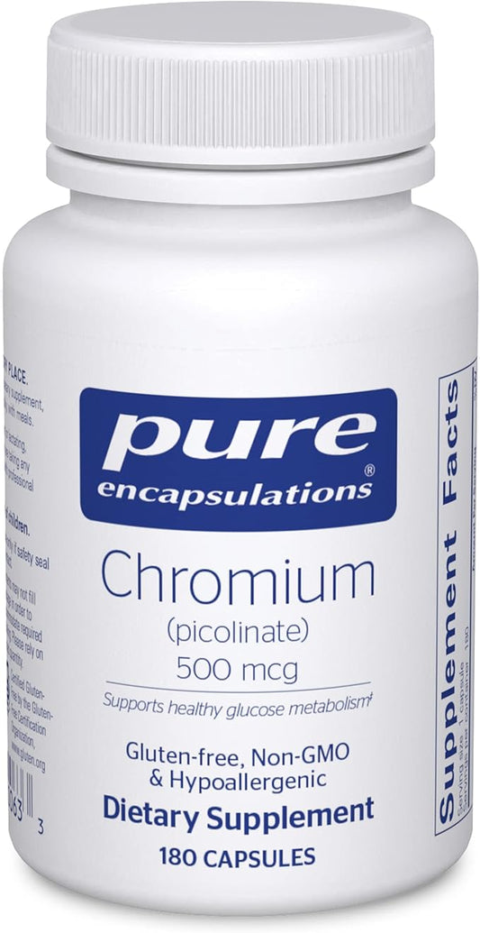 Pure Encapsulations Chromium (Picolinate) 500 mcg - for Lipid & Carbohydrate Metabolism* - Mineral Supplement - Superior Absorption Chromium Supplement - Vegan & Gluten Free - 180 Capsules