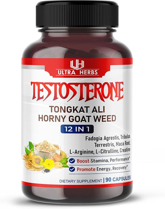 Ultra Test Capsule 12 in 1 Complex with L-Arginine, Fadogia Agrestis, Tribulus Terrestris, Maca Root, Beetroot, L-Citrulline, Creatine - USA Made (90-Day Supply)