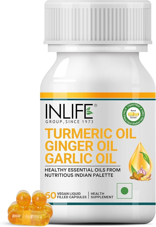 Organic Turmeric Ginger Garlic Capsules 300mg (Liquid Filled) for Inflammation, Joint Support, Immune Support & Heart Health | Ayurvedic Vegitarian GMP Tested - (60 Count)