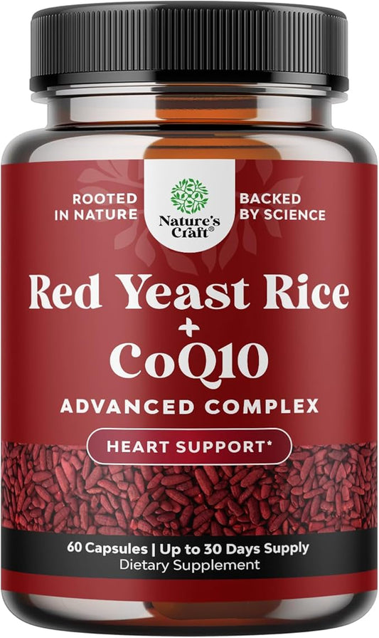 Red Yeast Rice with CoQ10 Supplement - Extra Strength Red Yeast Rice 1200 mg. Capsules with CoQ10 100mg Per Serving - Heart Health Supplement 3rd Party Tested Vegan Non-GMO & Citrinin-Free (1 Month)