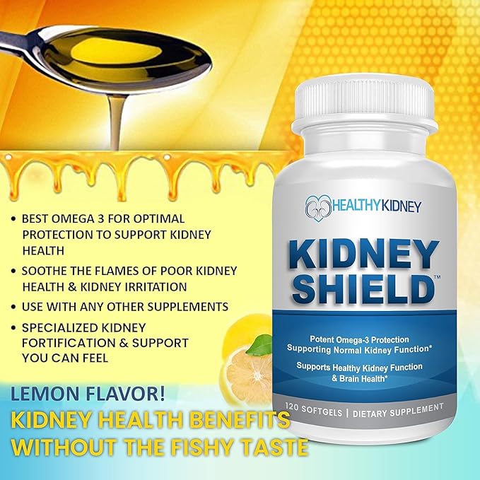 Kidney Shield 2-Pack Kidney Support Supplement Fish Oil Omega-3 Fatty Acid Renal Pills