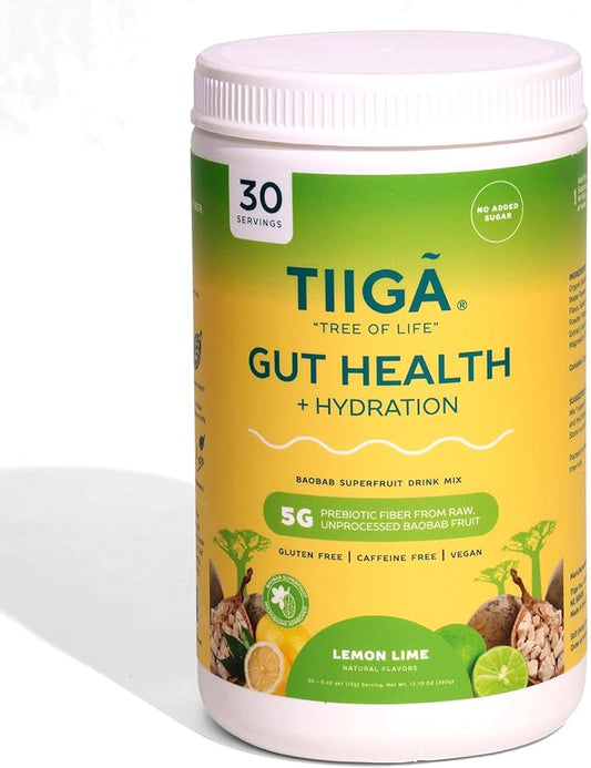 Tiiga 2-in-1 Gut Health + Hydration Drink Mix – Natural Debloat Formula with 75%+ Baobab & Coconut Water. High in Antioxidants, Prebiotics, Zero Added Sugar, Supports Digestion, Energy & Helps Debloat