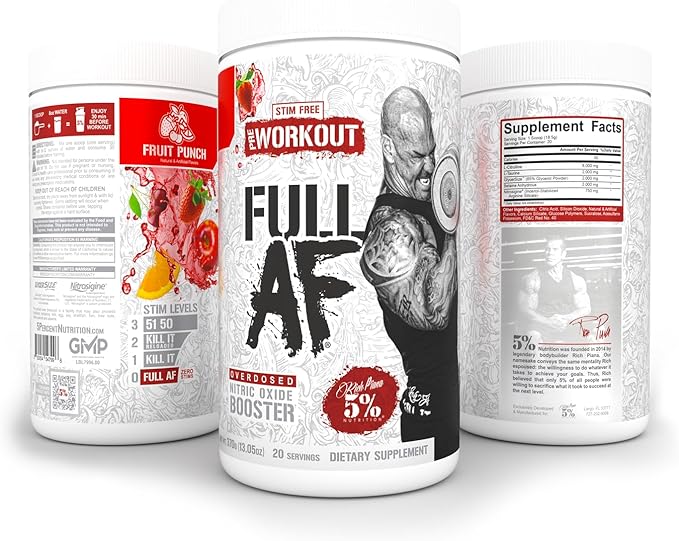 5% Nutrition FullAF Pre-Workout | Stim-Free with Massive Pumps | L-Citrulline, L-Taurine, Nitrosigine, GlycerSize (Fruit Punch)