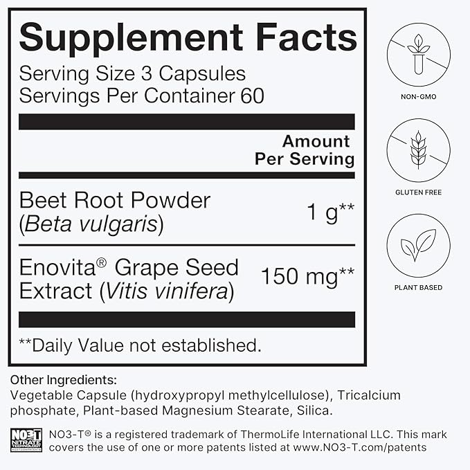 HumanN SuperBeets Beet Root Capsules Quick Release 1000mg, Helps Support Nitric Oxide Production, Blood Pressure, Heart Health, Contains Non-GMO Beetroot Powder, Studied Antioxidants 180 Count