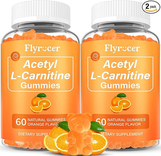 2 Pack Acetyl L-Carnitine Gummies for Energy & Brain Function Support – Vegan, Non-GMO, Orange Flavor, 120 Count (60-Day Supply)
