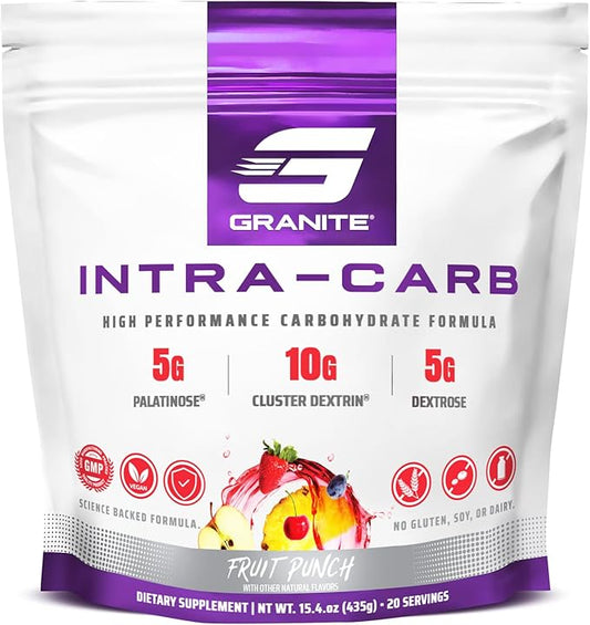 Granite Intra Carb Powder, Fruit Punch Flavor, High-Performance Carbohydrate Blend with Cluster Dextrin, Palatinose, & Dextrose, Supports Energy and Training (20 Servings)