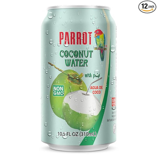 Parrot Brand Coconut Water with Pulp 10.5 fl. oz【New Packaging】Refreshing Coconut Taste Natural Essential Plant Based Non-GMO Electrolytes Antioxidant Low Calorie Hydrating (Pack of 12)