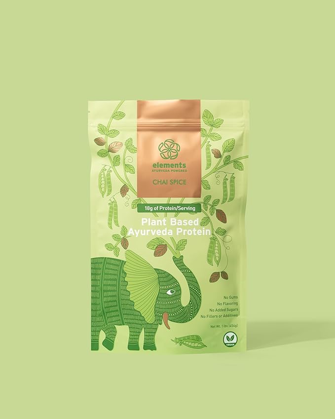 Elements Plant Based Vegan Protein Powder - Meal Replacement Shake Made from Pure Organic Yellow Peas with Chai Spice - Keto, Dairy Free, Soy Free, Paleo, and Non-GMO - 1lb Pack - 14 Servings