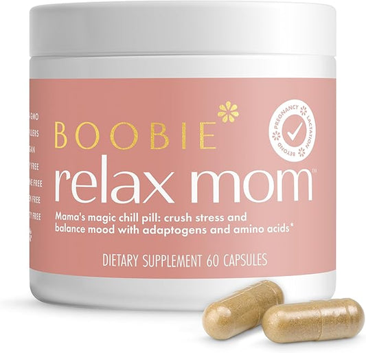 Boobie Relax Mom, Stress Support Supplement | Lactation Approved | Mood and Energy Support with Ashwagandha & L-Theanine, 60 Capsules