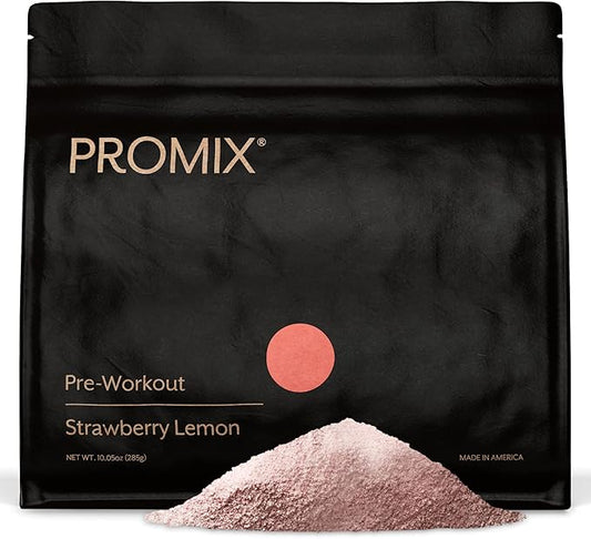 Promix Pre-Workout Powder, Strawberry Lemon - Maximize Focus & Performance - Helps Muscle Gain, Endurance & Enhanced Energy - Vitamin B12, Caffeine, Beta-Alanine & L-Tyrsosine - Gluten & Dairy-Free