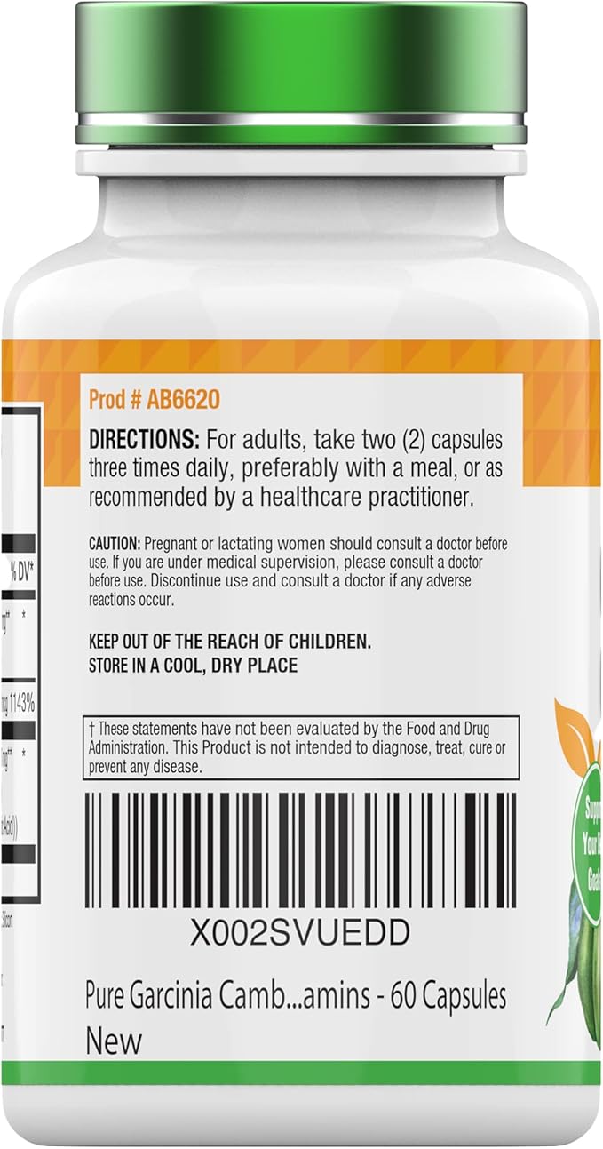 Garcinia Cambogia Extract Capsules (1000 MG x 60 Pills) with Chromium | Weight Loss Pills for Women & Men* | Appetite Suppressant for Weight Loss
