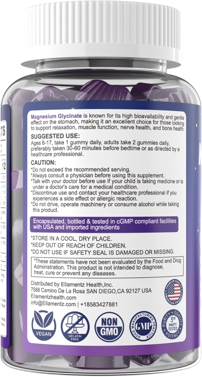 Magnesium Glycinate Gummies 500mg for Adults Kids Teens(Made in USA), Sugar Free Magnesium Calm Sleep Aid Gummies with L-Theanine, B6, Zinc, Glycine for Sleep, Calm, Relax Brain, No Melatonin, 2 Pack