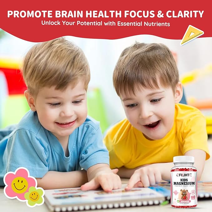 Kids Magnesium Glycinate Gummies, Magnesium for Kids & Adults with Citrate, Zinc, Vitamin D3, B12, L-Theanine Supplement for Sleep Bone & Muscle Mood, Strawberry, 60ct