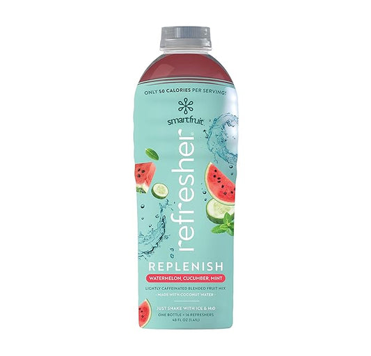 Replenish Refresher - Watermelon, Cucumber, Mint - Made with Real Fruit and No Added Sugar – Low Cal, Hydrating Coconut Water, and Natural Energy (48oz Bottle)