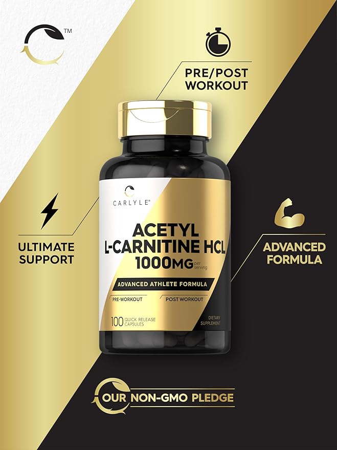 Carlyle Acetyl L-Carnitine HCL | 1000mg | 100 Capsules | Advanced Athlete Formula | Pre-Workout Supplement | Non-GMO & Gluten Free