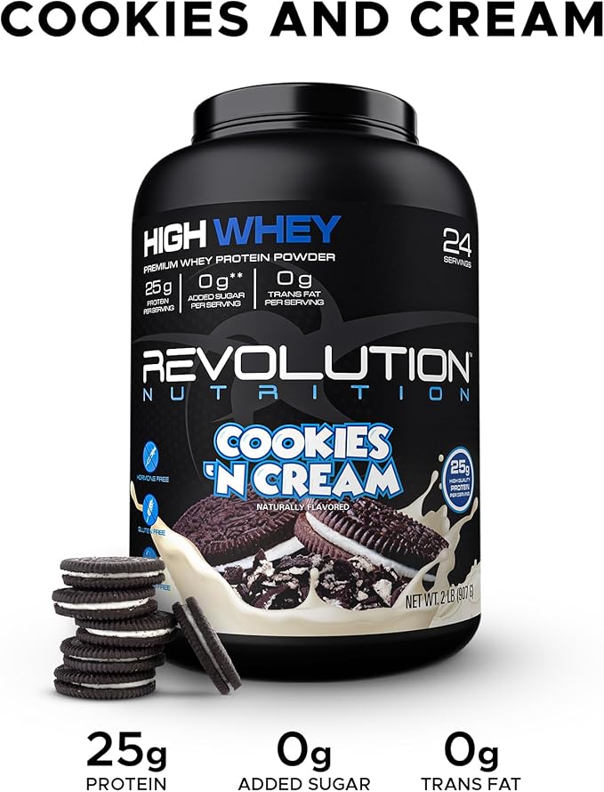 High Whey, Protein Powder 2LB, Whey Isolate, Gluten Free, Lean Muscle Mass for Men & Women, 25g of Protein Per Scoop, 908 g, 24 Servings (Cookies & Cream, 2 Pound)